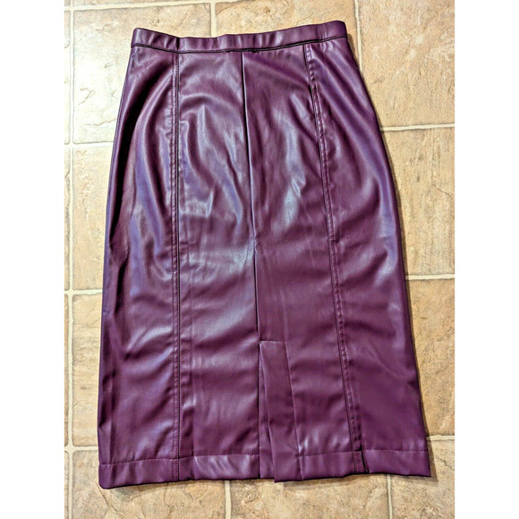 New NSR Napean Sea RD sz M Vegan Faux Leather Skirt pencil straight purple O4 - Picture 3 of 3